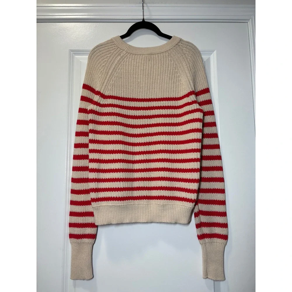 J.Crew Womens Cream Red Striped Cotton Shaker Stitch Sweater - M